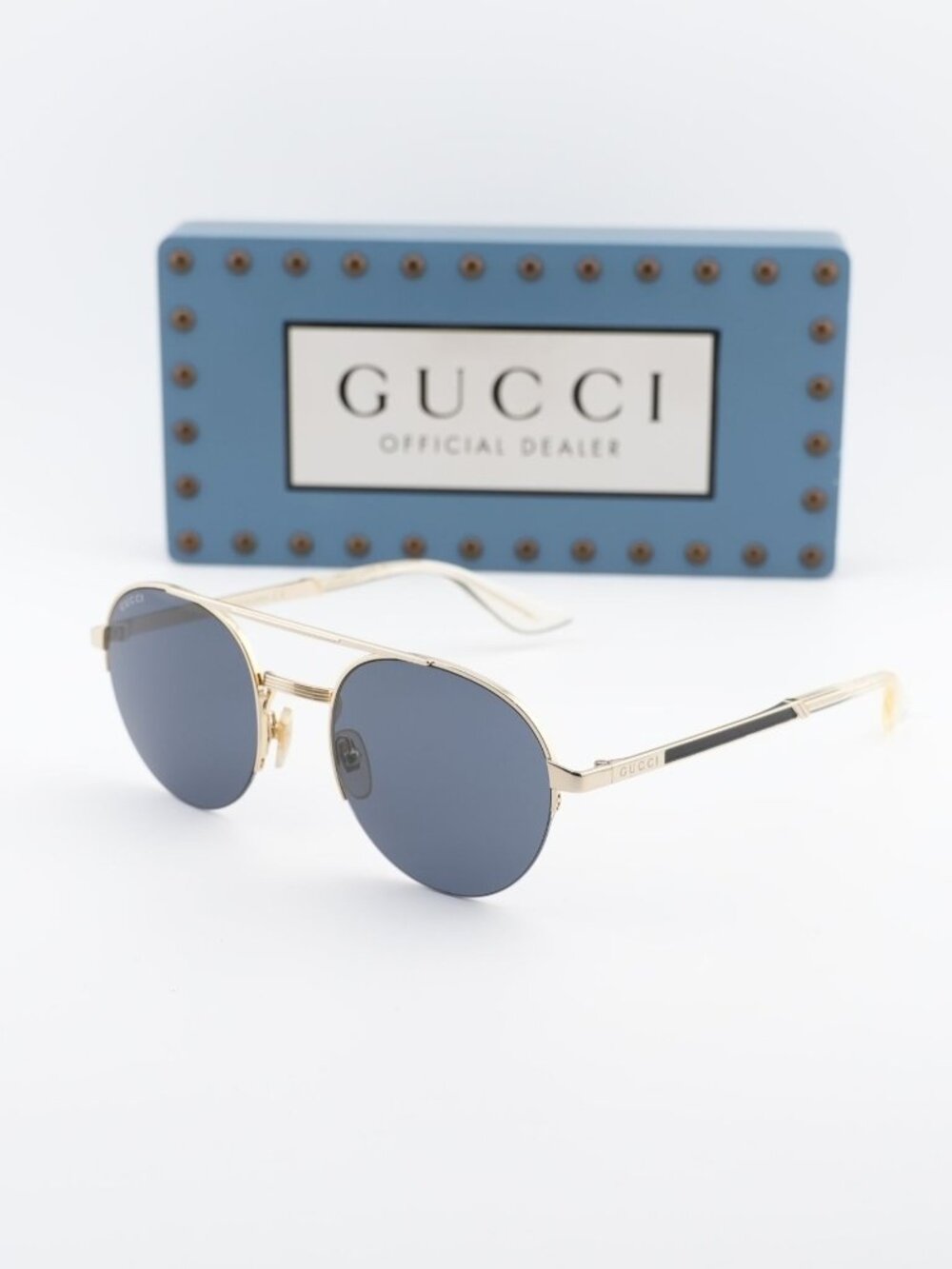 Gucci GG0984S 001 Round Unisex Sunglasses - Gold / Grey